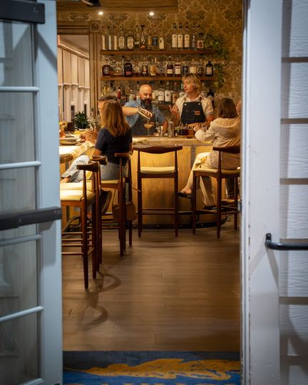 The bar seen through the front door